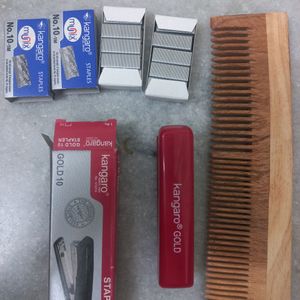 COMBO NEEM WOODEN COMB &STAPLER & STAPLES