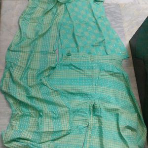 Sea Green Blue Mix Plazo Kurta Dupatta Set