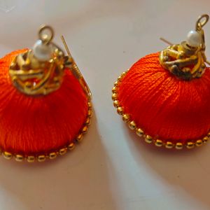 Orange Colored Silk Thread Earrings.