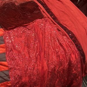 Hot Red Ready To Wear Lehenga Saree