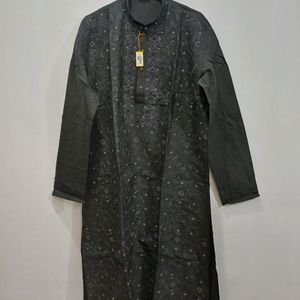 Kurta Chudidar Set (Black With Handwork)