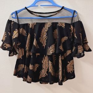 Black And Golden Peplum Top