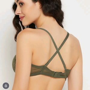 Bottle Green Lace Padded Underwired Clovia Br