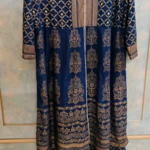 Long Kurta Flared Fit Navy Blue