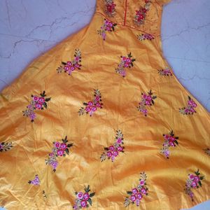 Beautiful Yellow Vibrant Cotton Anarkali Kurti Set