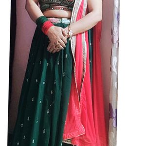 Green Crop Top And Lehenga💚