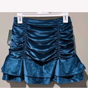 Blue Velvet Ruffle Skirt