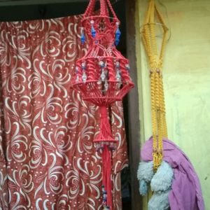 Red Hand And Home Made Macrame Jhumar