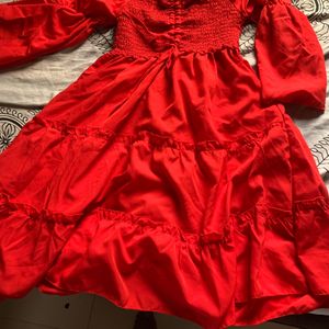 Red Puff sleeve Dress