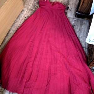 Accordian Pleats Red Sequin Gown