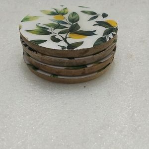 Wooden Lemon Enamel Coaster Set Of 4