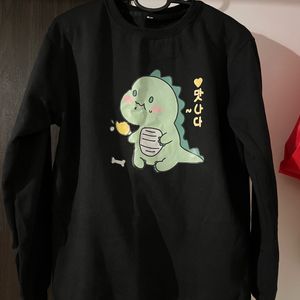 Cute Dinosaur Print Women Black Sweatshirt