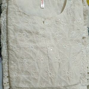 Chikankari Handwork White Kurta With Dupatta