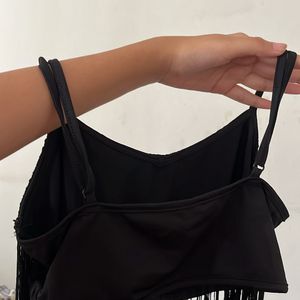 Black Ruffle Shein Sexy Crop Top