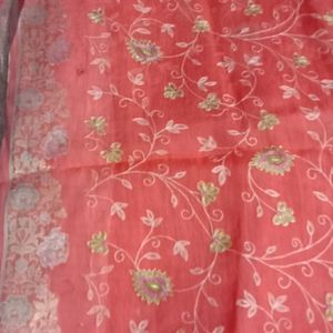 Coral thread Work Saree