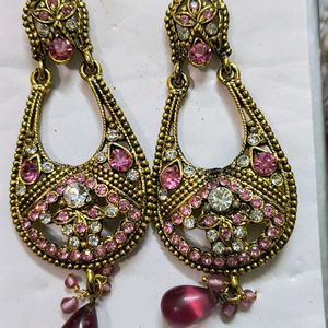 Tone Pink Metal Drop Earrings