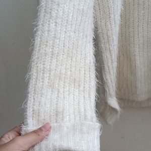 Oversized Cozy White Furry Sweater