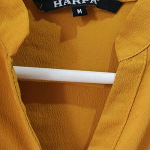 Harpa Mustard Yellow Fit And Flare Dress (Size-M)