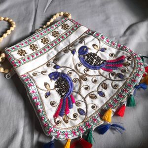 Ethnic Women White Slingbag Trendy Parrot Design👜