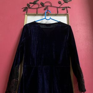 Faballey Velvet Dress With Lace Inserts