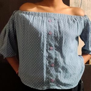 Grey Off Shoulder Crop Top