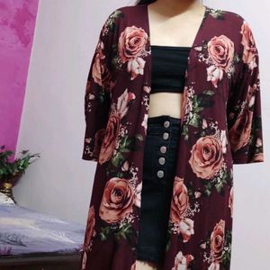 Floral Print Maroon Shrug