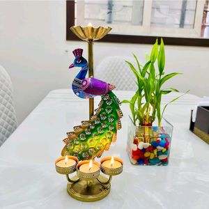 Iron Peacock T Light Candle Holder,