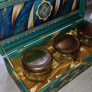 Wooden Storage Box With Three Glass Jars