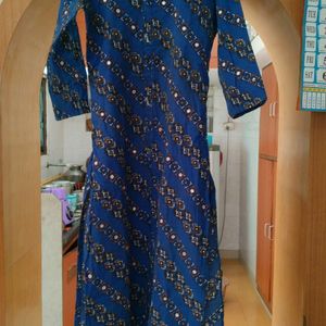 Blue Colour Mirror Work Kurti