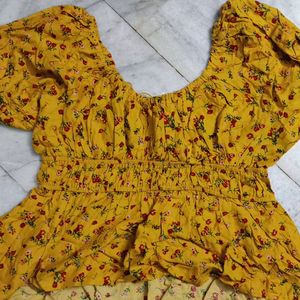 Tokyo Talkies Mustard Yellow  Printed Bardot Top