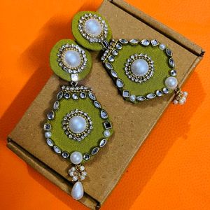 New Fabric Hand Made Earrings Colour Madhi Green