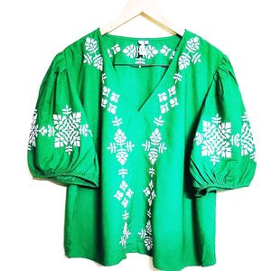 Green Embroidery Work Top Size-46