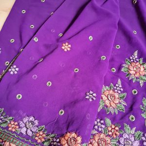 Heavy Embroidery Violet Georgette Saree