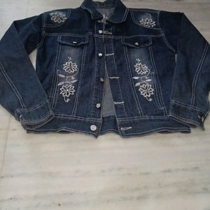 Women Denim Blue Colour Silver Embroidery Jacket