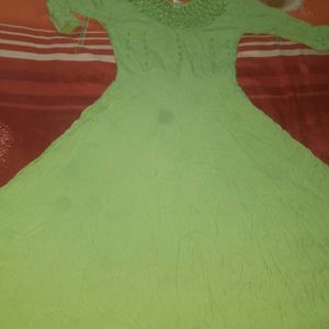 A Lightish Lime Green Ethenic Umbrella Gown