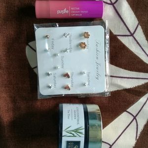 Combo Of Lip Balm, Face Scrub & Earrings