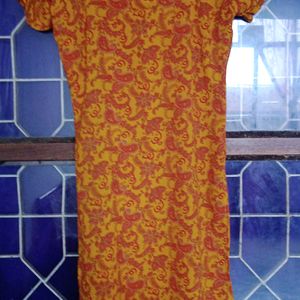 Yellow Kurti Red Embroidery Print Looks Beautiful.