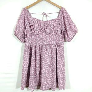 Faballey Printed Pleated Short Sleeves Dress