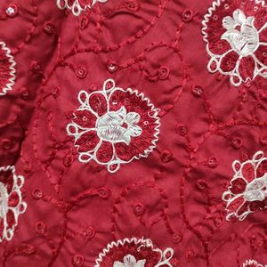 Maroon Embroidered Short Kurti