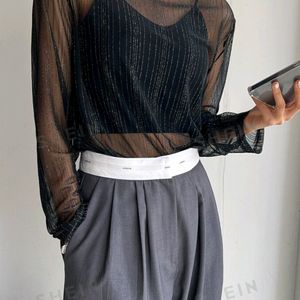 Solid Sheer Mesh Top Without Inner