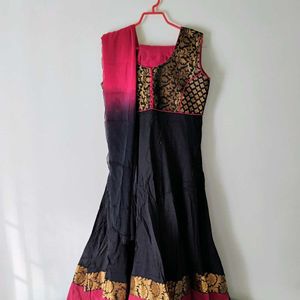 Black Chanderi 3 Piece Kurta set Salwar Suit