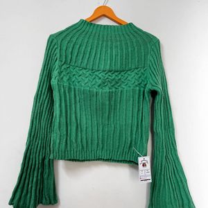 Green Flared Sleeve Sweater