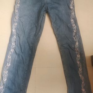 Women High Waist Button Jeans With Design