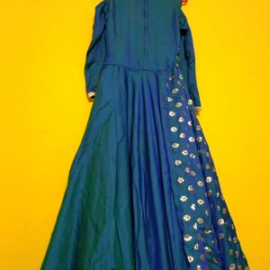 Peacock Blue Colour Ethnic Girls Gown