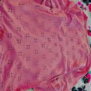 Baby Pink Dotted Crop Floral Sleeves Top