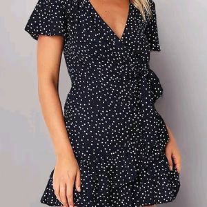 Relipop Polka Dot Black Wrap Up Dress