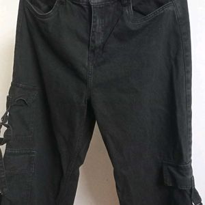 Charcoal Black Denim Cargo Jeans