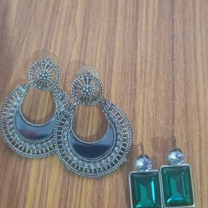 Earrings!!!!! Oxidised Earring And Emerald Green