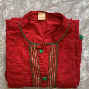 A Red Colour Casual kurta with Collar