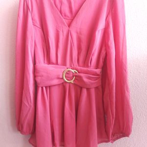 💖Prettty Pink Belt Look Designer Full Sleeves Top.